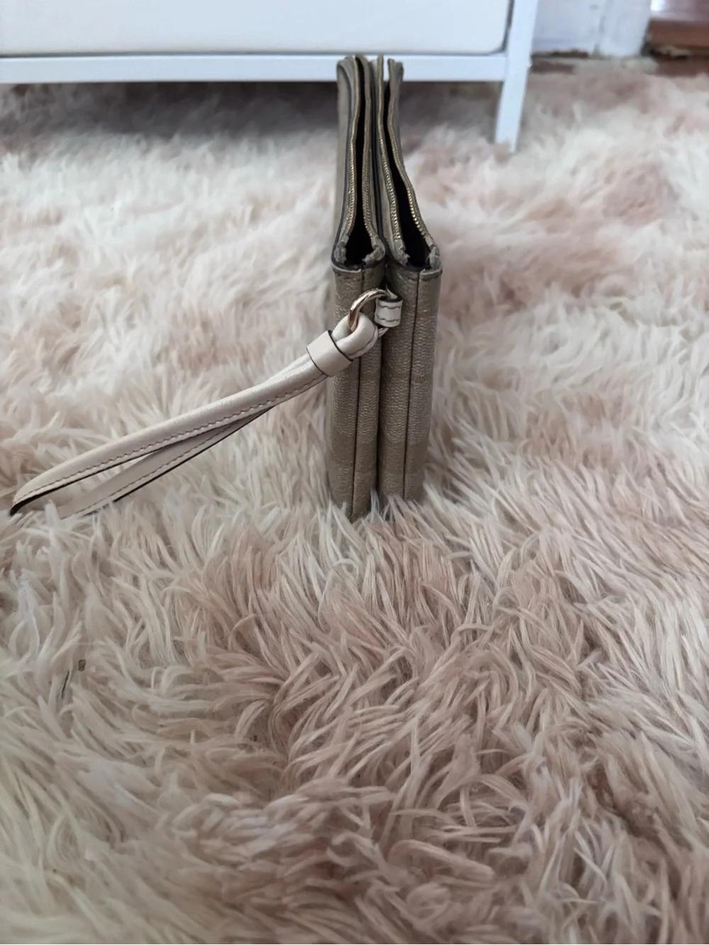 Coach Khaki/Tan Signature Canvas Wristlet with Gold Logo